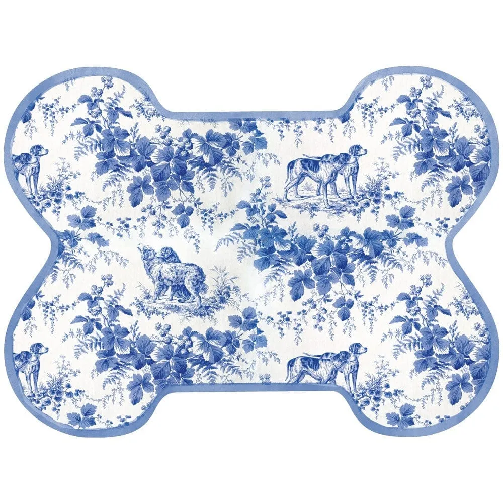 Toile Pet Bowl Mat - Blue