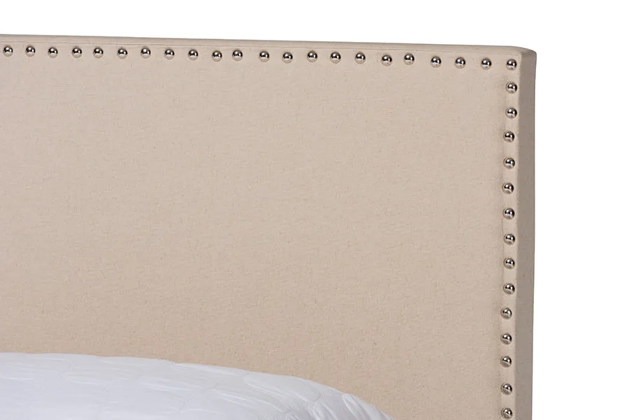 Tristan Beige Linen Fabric Panel Bed with Nailhead Trim (King)