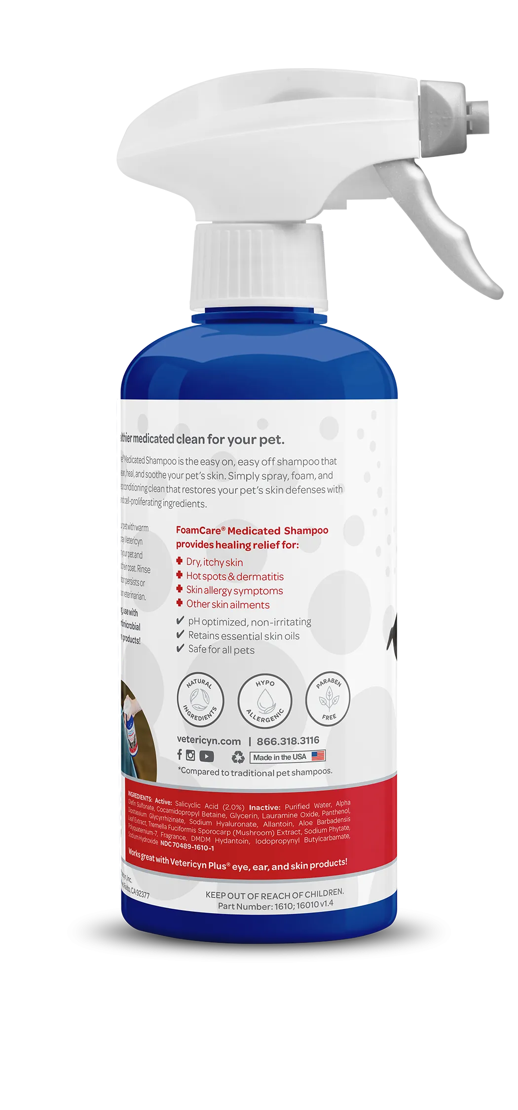 Vetericyn FoamCare Sprayable Medicated Shampoo for Dogs & Cats, 16-ounce