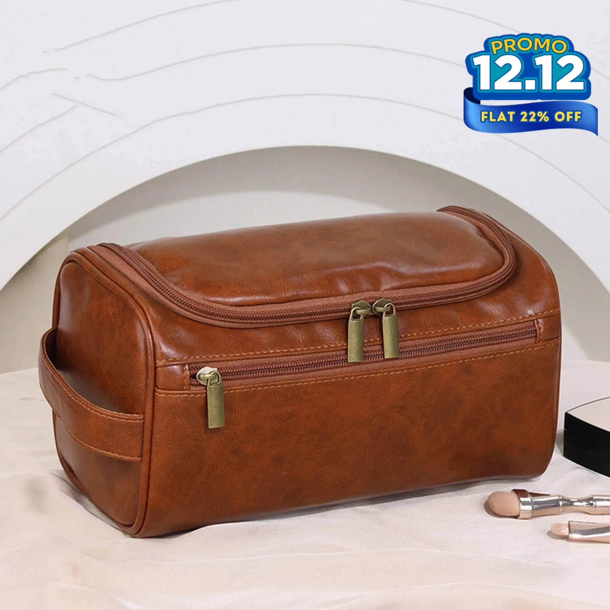 Vintage Faux Leather Toiletry Bag