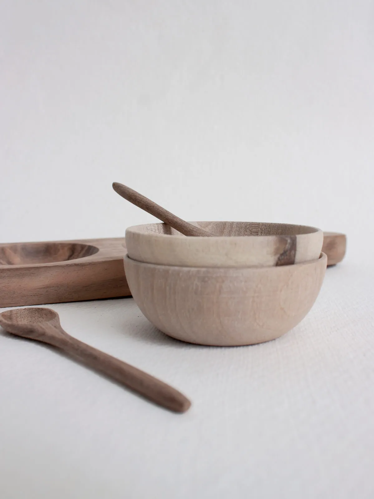 Walnut Wood Tray with Mini Spice Bowls, Set of 3