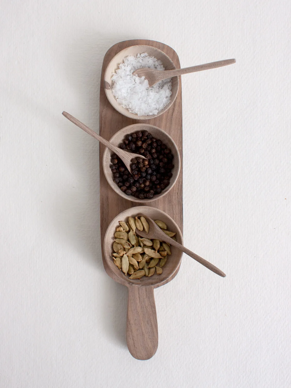 Walnut Wood Tray with Mini Spice Bowls, Set of 3