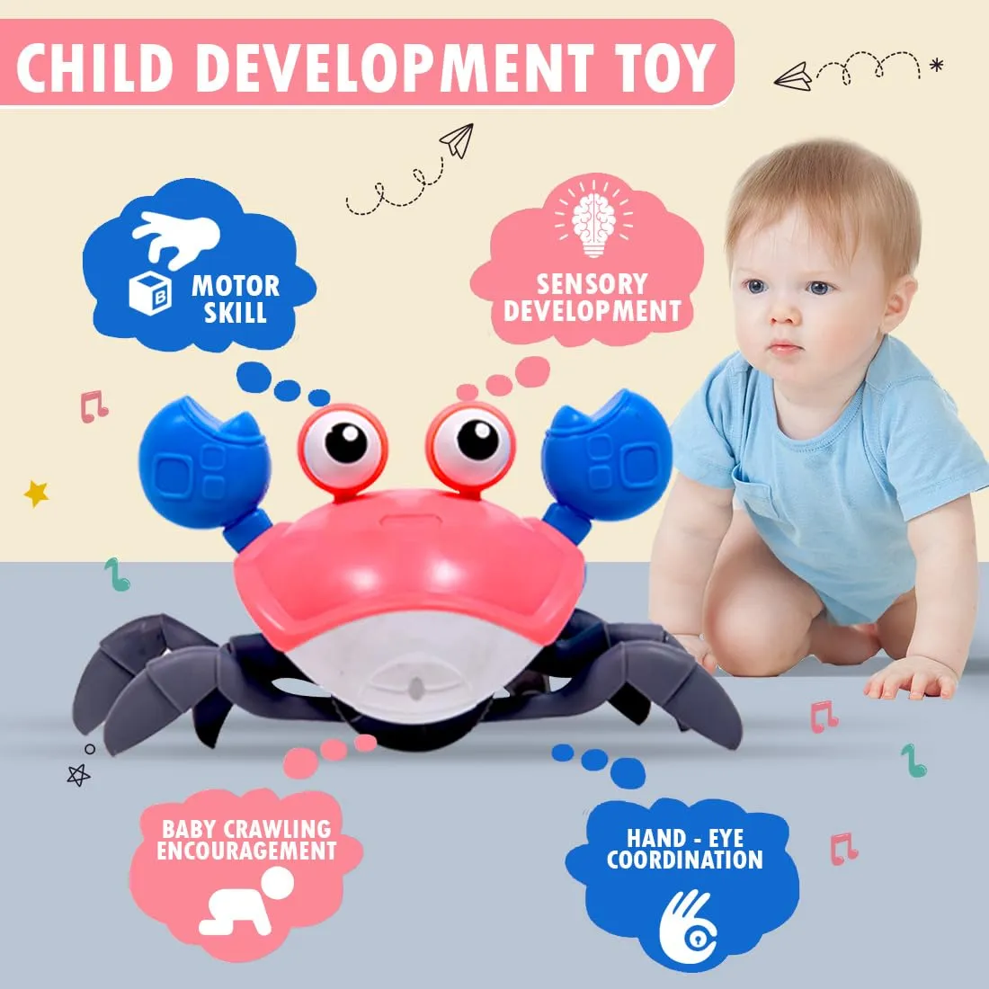 Wembley Musical Baby Gift Toys for Kids 1 2 3 Years Old Toddlers Learning Activity Cube Preschool Early Brain Development Educational Interactive Game Dancing Moving Walking Sensory Crawling Crab