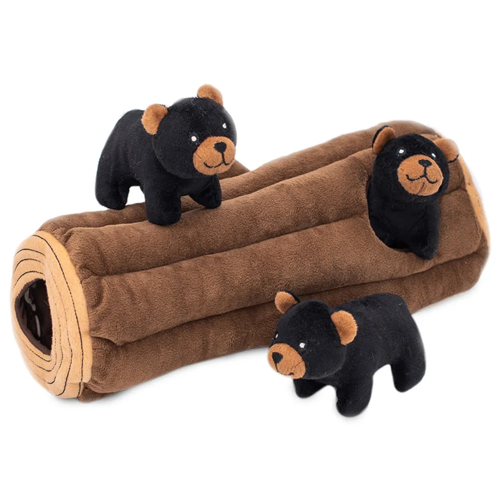 Zippy Paws Log and Black Bears Burrow Dog Toy